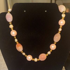 Elegant Pink and Gold Beaded Necklace
